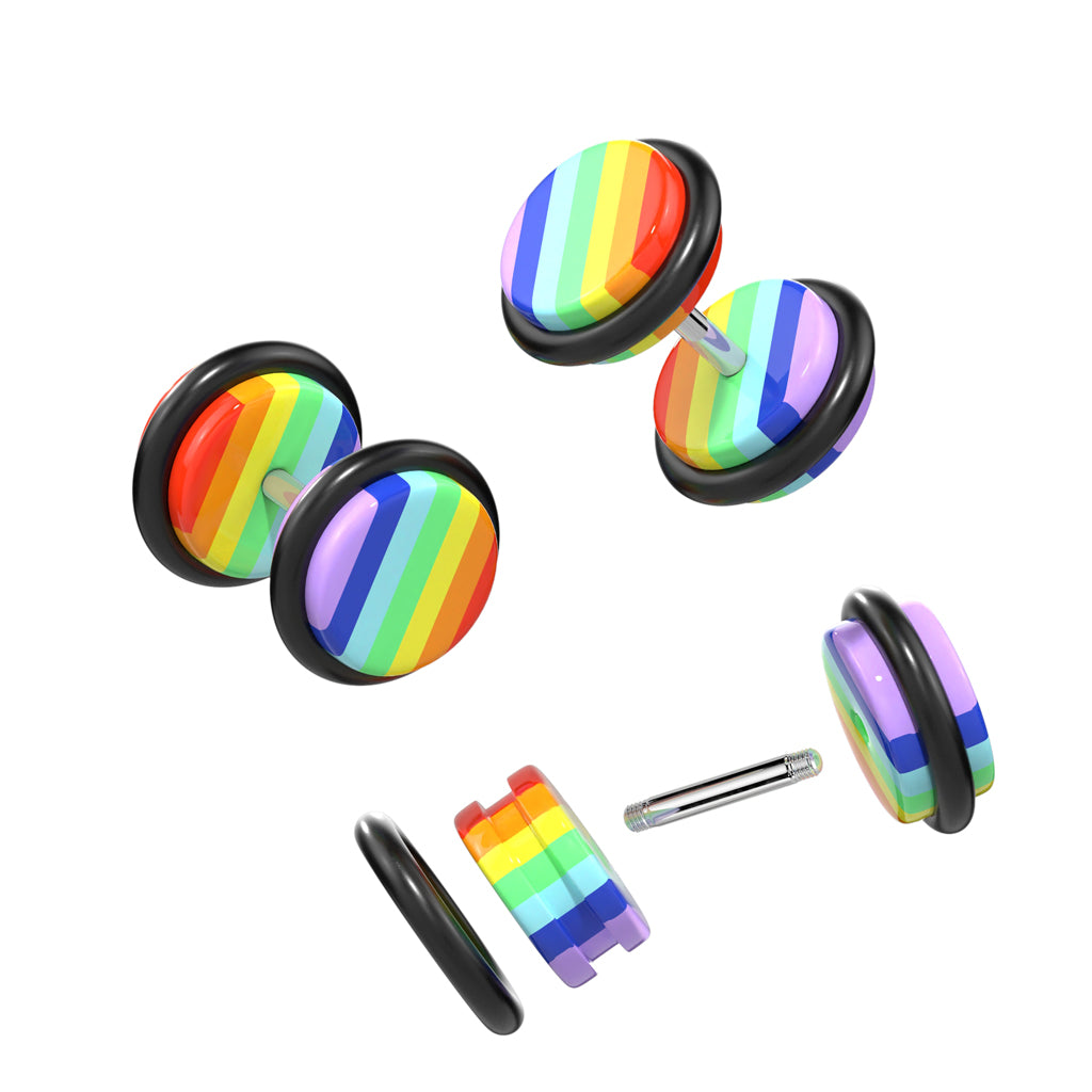 A Pair Of Rainbow Striped Acrylic Fake Plug with O-Ring